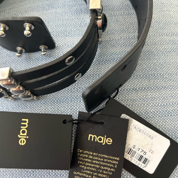 Maje Black Leather Belt with Black stones and Silver hardware - Picture 2 of 16